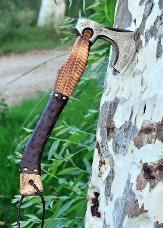 Custom Handmade Viking Valhalla Axe 20 Inch Carbon Steel Ragnar Bearded Axe with Leather Sheath