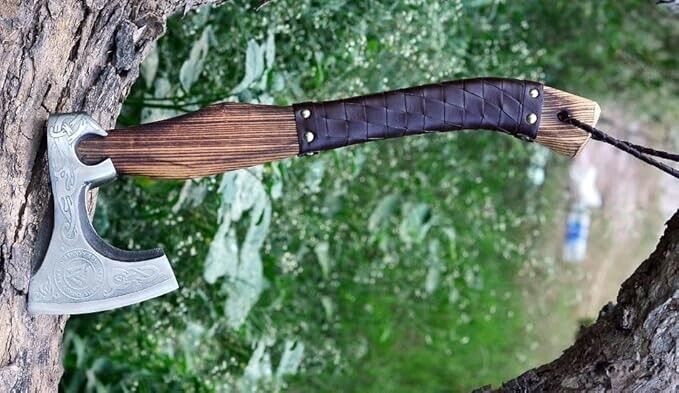 Custom Handmade Viking Valhalla Axe 20 Inch Carbon Steel Ragnar Bearded Axe with Leather Sheath