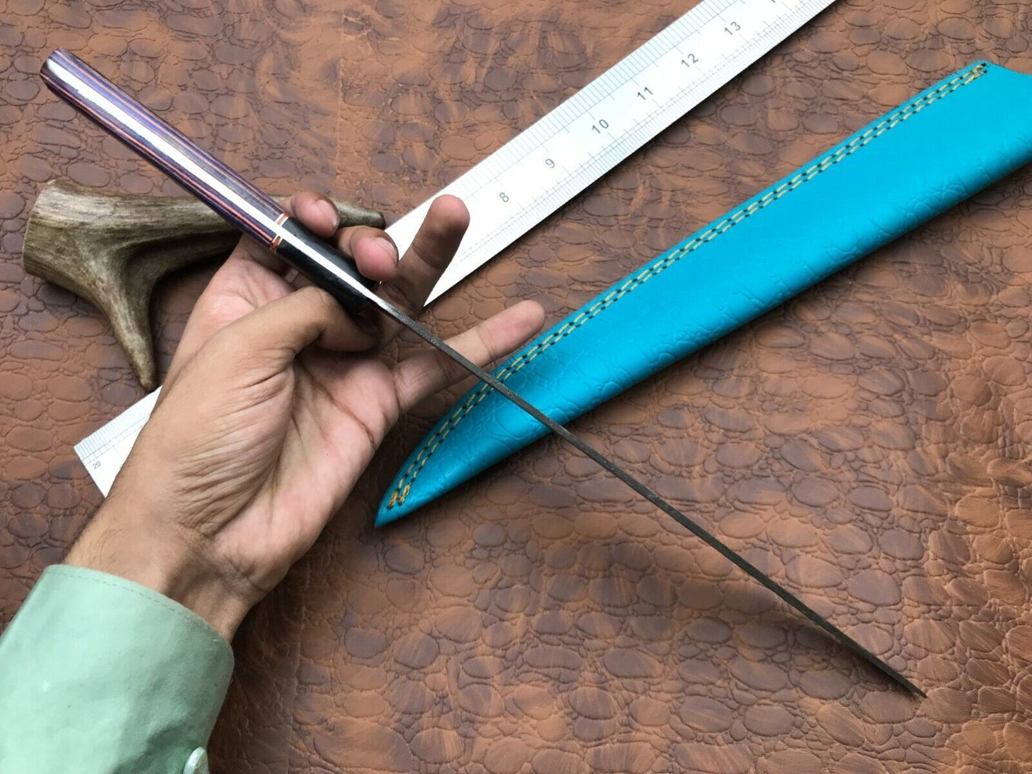 14" Hand Forged Damascus Fillet Knife Premium Damascus Steel Knife W/Sheath