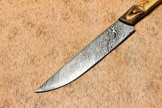 Custom Handmade Damascus Steel Olive Wood Hunting Chef Knife – 13" Full Tang