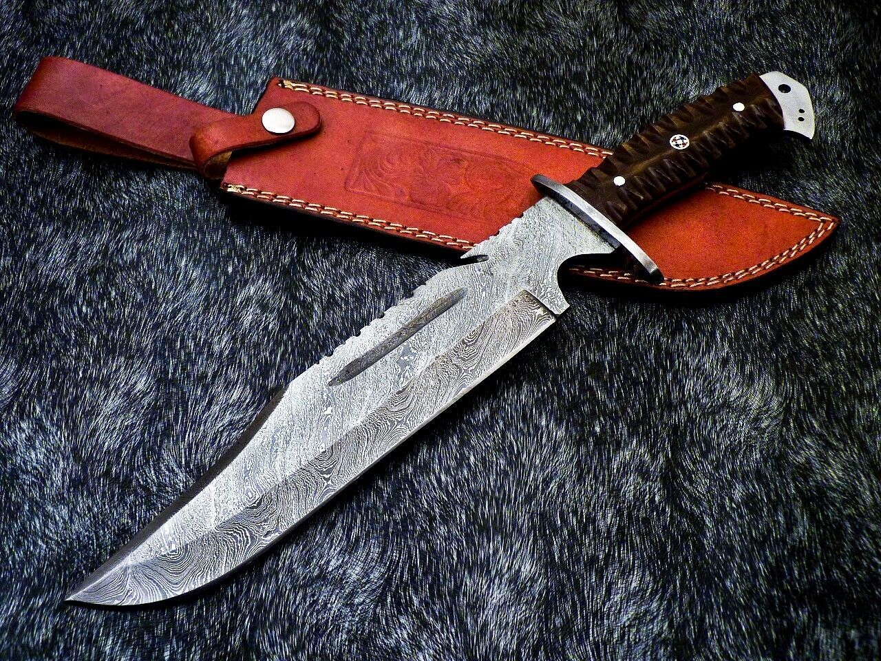 15 Inch Handmade Damascus Steel Bowie Knife with Resin Handle and Mosaic Pin
