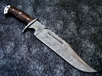15 Inch Handmade Damascus Steel Bowie Knife with Resin Handle and Mosaic Pin