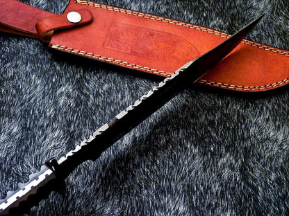 15 Inch Handmade Damascus Steel Bowie Knife with Resin Handle and Mosaic Pin