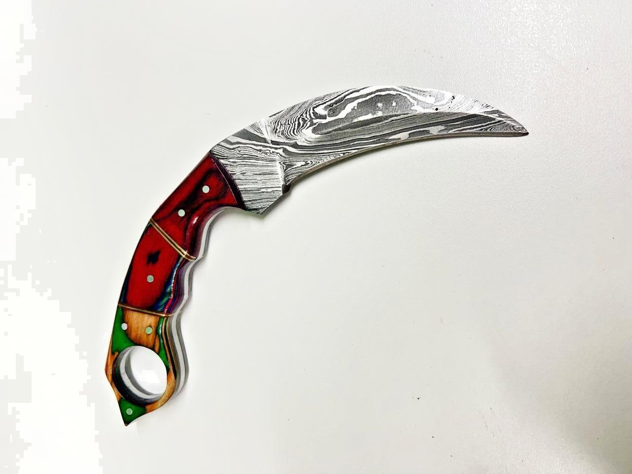 Custom Handmade Damascus Karambit Knife Damascus steel Karambit With Wood Handle