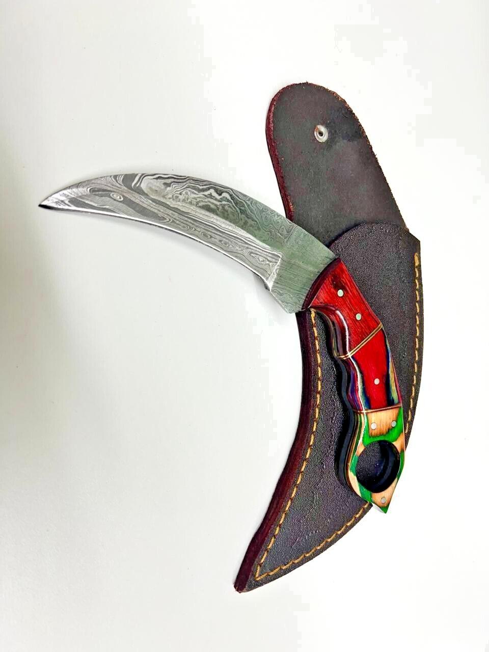 Custom Handmade Damascus Karambit Knife Damascus steel Karambit With Wood Handle