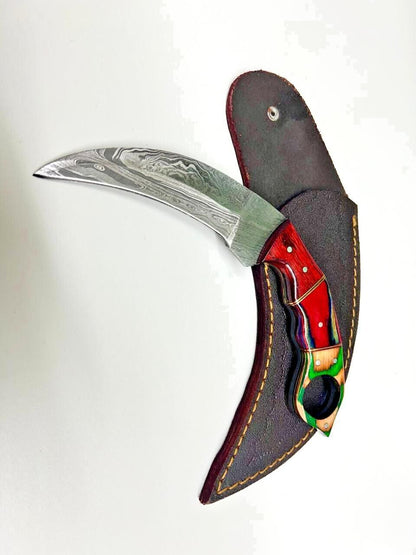 Custom Handmade Damascus Karambit Knife Damascus steel Karambit With Wood Handle