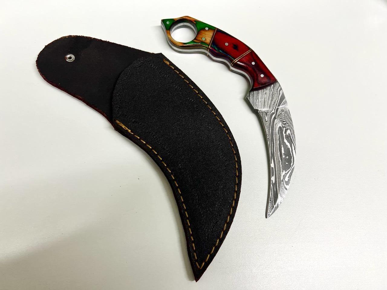 Custom Handmade Damascus Karambit Knife Damascus steel Karambit With Wood Handle