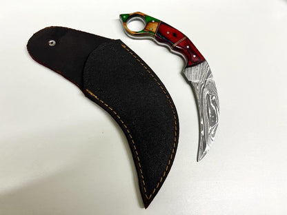Custom Handmade Damascus Karambit Knife Damascus steel Karambit With Wood Handle