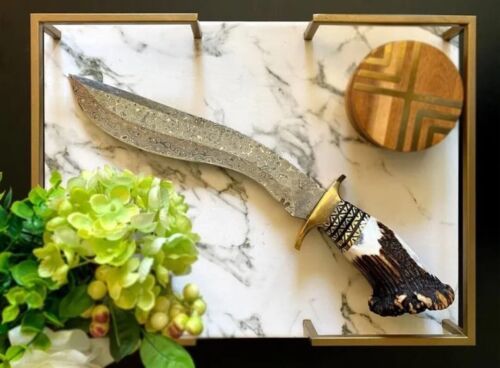 Heritage Forge Custom Handmade Damascus Steel Bowie Knife with Leather Sheath