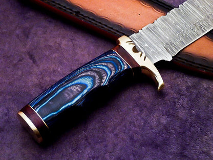 15 Inch Handmade Damascus Steel Bowie Knife with Hardwood Handle by Heritage Forge