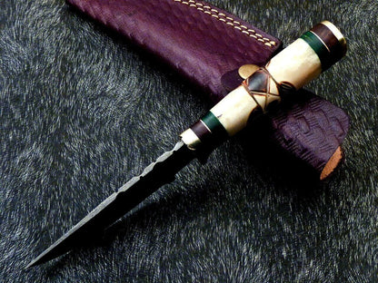 8" Handmade Damascus Steel Bowie Knife with Camel Bone & Hardwood Handle