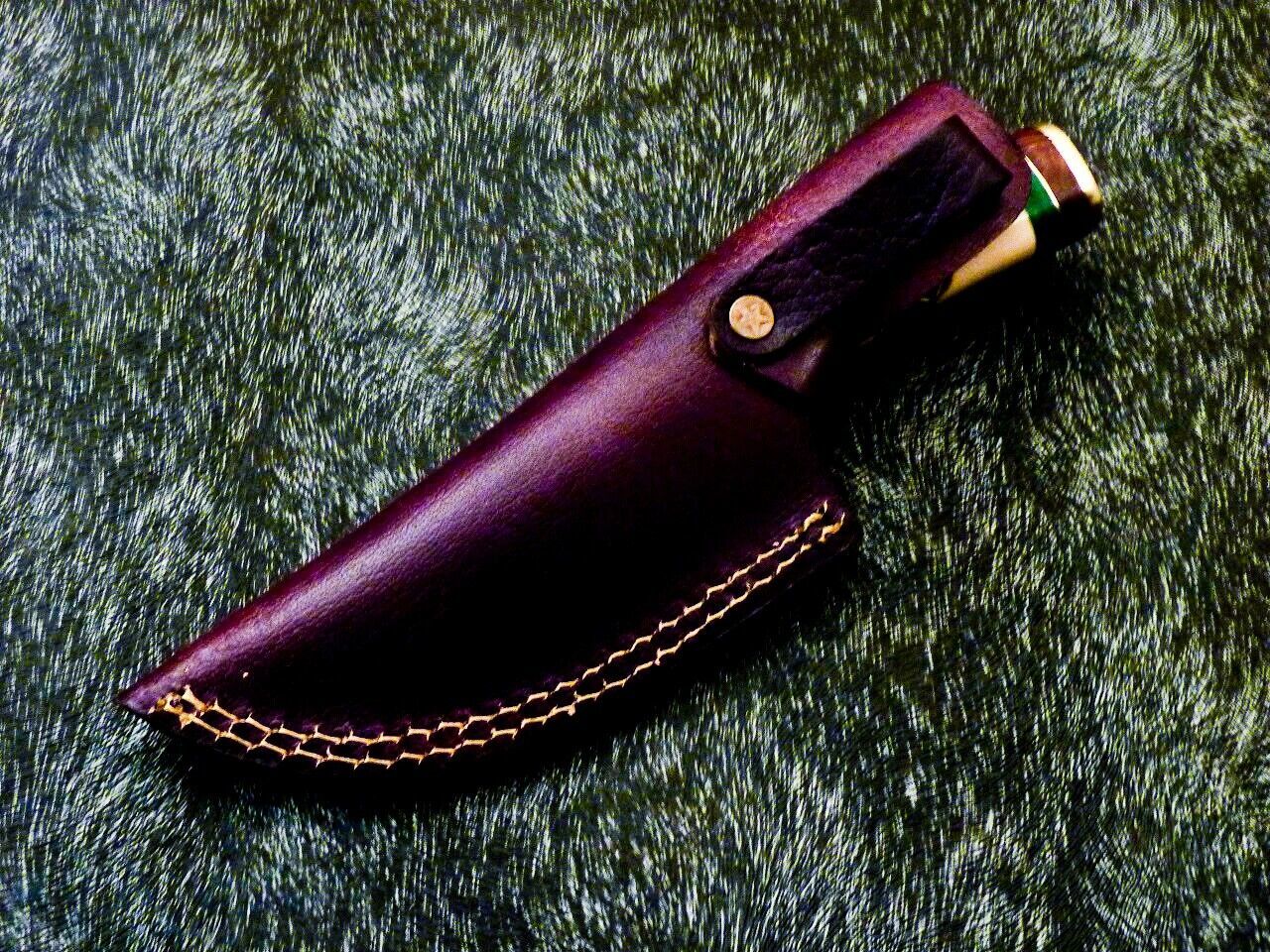 8" Handmade Damascus Steel Bowie Knife with Camel Bone & Hardwood Handle