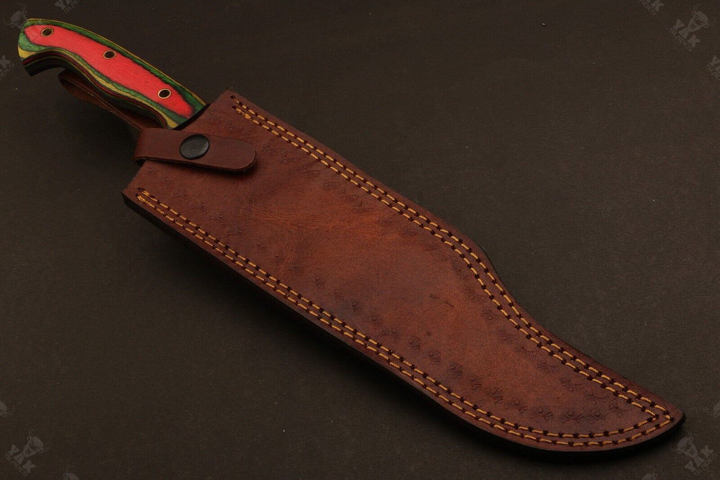 Heritage Forge 16 Inch Damascus Steel Bowie Knife with Wood Handle for Camping and Hunting
