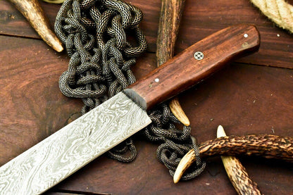 Gorgeous Custom Handmade Damascus Steel Chef Knife | Full Tang Walnut Wood Handle | 12.5" Kitchen & Camping Knife