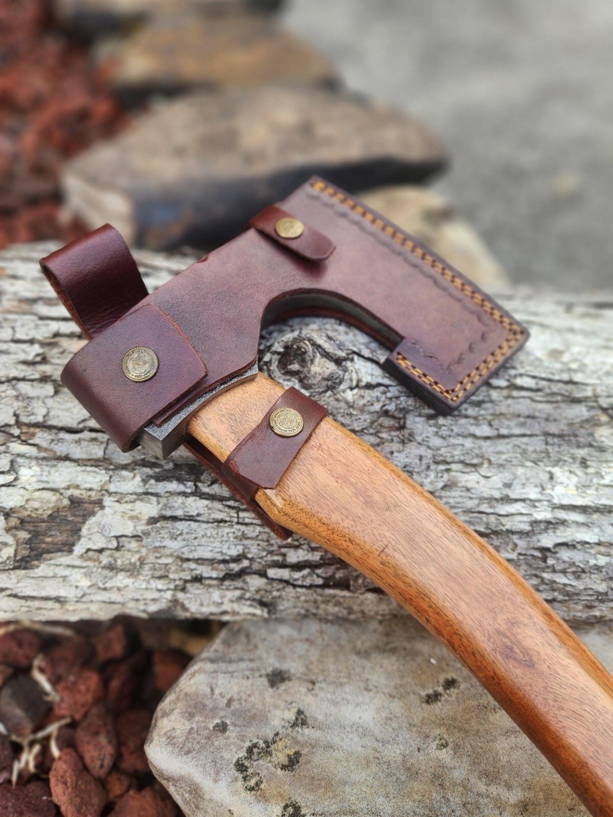 Handmade Carbon Steel Viking Axe with Wooden Handle and Leather Sheath