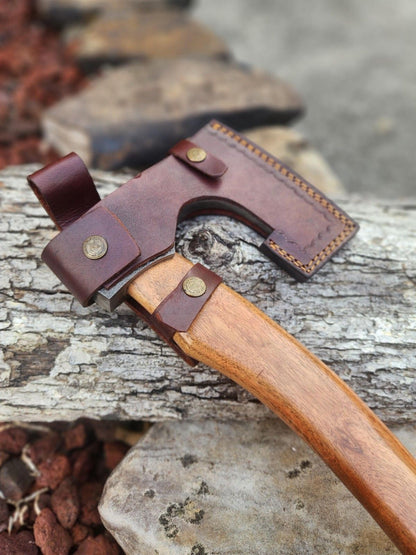 Handmade Carbon Steel Viking Axe with Wooden Handle and Leather Sheath