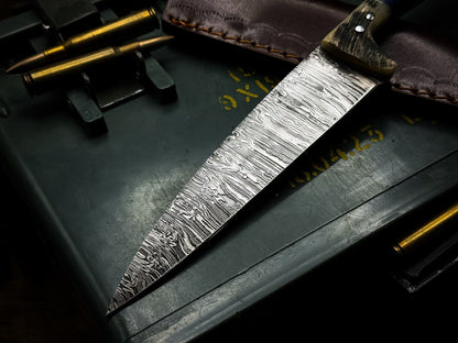 Handmade Damascus Steel Kitchen Chef Knife – Epoxy Resin Handle with Leather Sheath