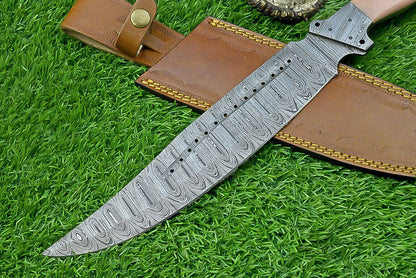 16 Inch Custom Damascus Steel Bowie Knife with Resin Handle and Damascus Bolster