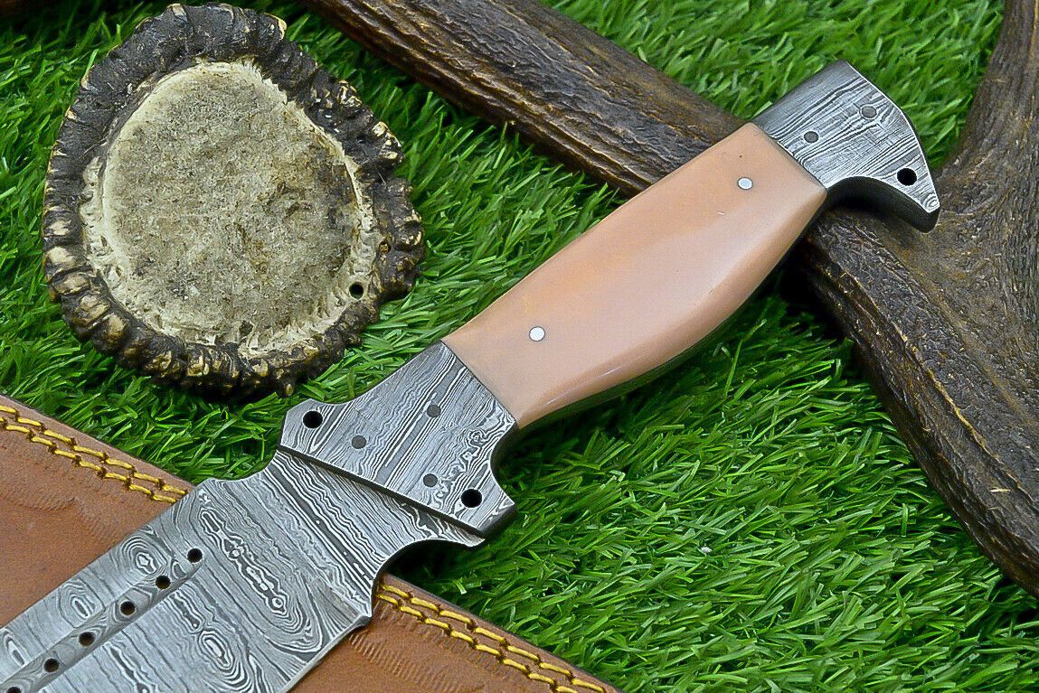 16 Inch Custom Damascus Steel Bowie Knife with Resin Handle and Damascus Bolster