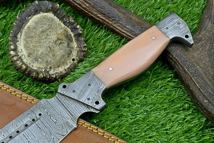 16 Inch Custom Damascus Steel Bowie Knife with Resin Handle and Damascus Bolster