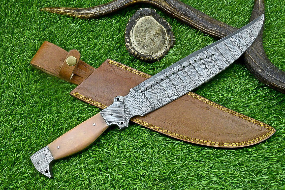 16 Inch Custom Damascus Steel Bowie Knife with Resin Handle and Damascus Bolster