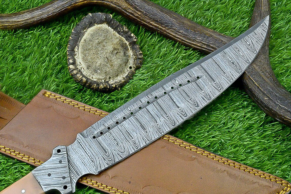 16 Inch Custom Damascus Steel Bowie Knife with Resin Handle and Damascus Bolster