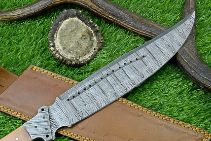 16 Inch Custom Damascus Steel Bowie Knife with Resin Handle and Damascus Bolster
