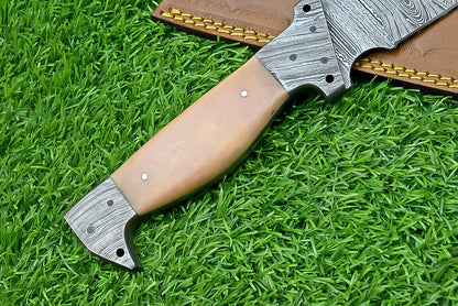 16 Inch Custom Damascus Steel Bowie Knife with Resin Handle and Damascus Bolster