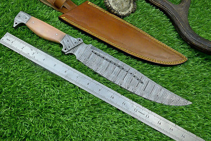 16 Inch Custom Damascus Steel Bowie Knife with Resin Handle and Damascus Bolster