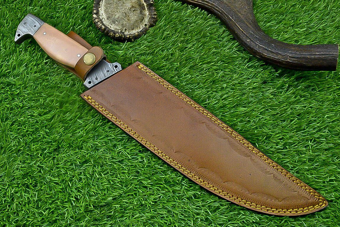 16 Inch Custom Damascus Steel Bowie Knife with Resin Handle and Damascus Bolster