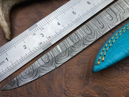 Hand Forged Damascus Fillet Knife 14" Fillet Knife with Sheath for Hunting