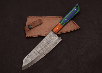 Custom Forged Damascus Steel 13" Chef Knife | Handmade Outdoor & Kitchen Blade with Pakka Handle