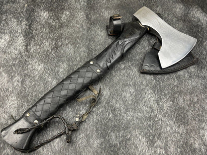Custom Handmade 18 Inch Viking Axe with Carbon Steel Blade and Natural Wood Handle
