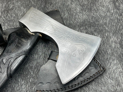 Custom Handmade 18 Inch Viking Axe with Carbon Steel Blade and Natural Wood Handle
