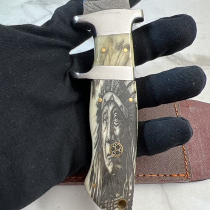 Heritage Forge 13 Inch Handmade Damascus Steel Bowie Hunting Knife with bone Handle