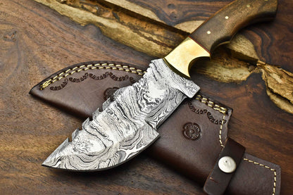 Rare Handmade Damascus Tracker Knife – Full Tang Camping, Hunting & Survival Knife with Leather Sheath