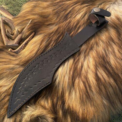 Damascus Steel Bowie Knife – 13 Inch Handmade Bushcraft & Hunting Blade with Leather Sheath
