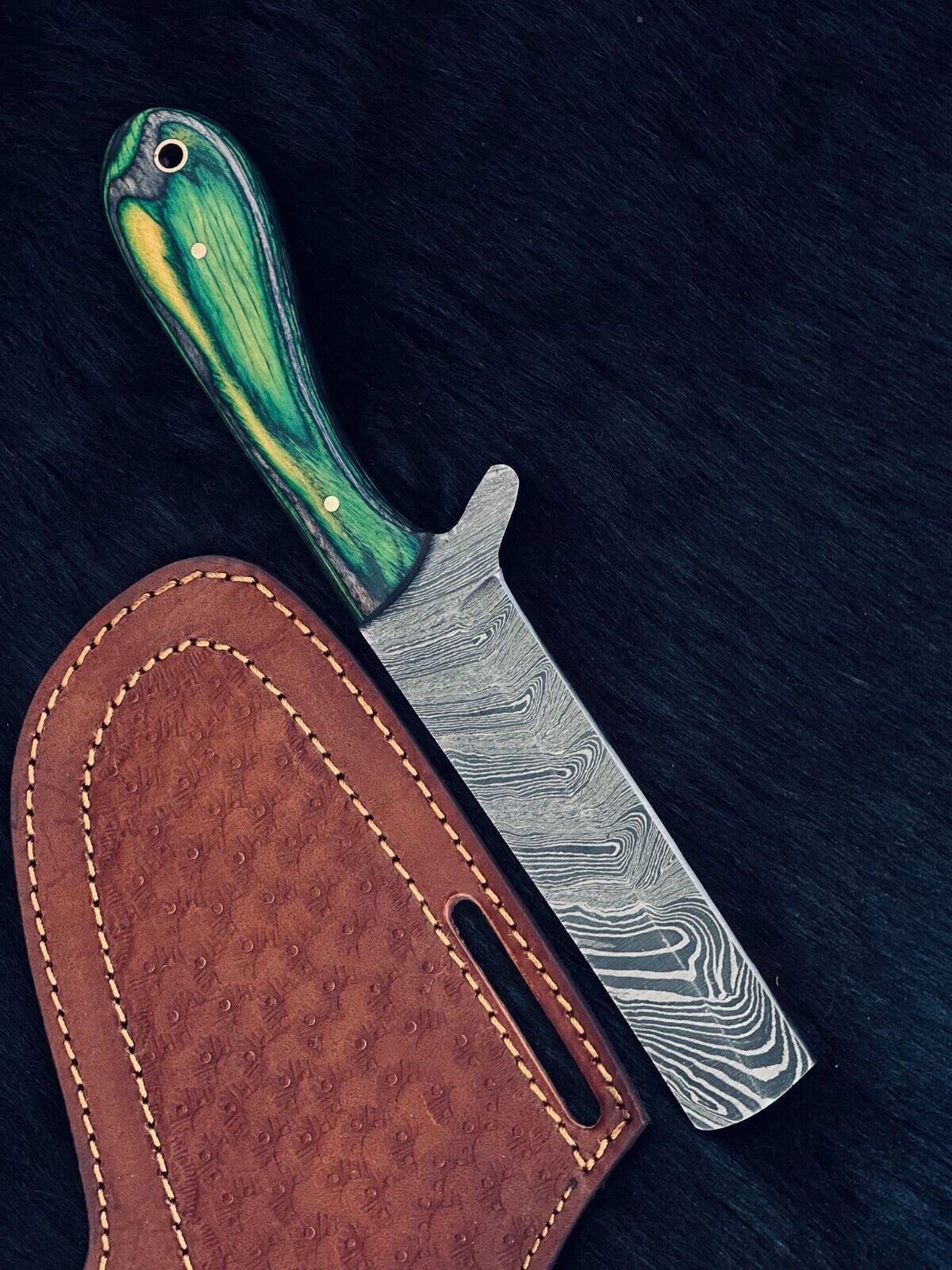 Heritage Forge 9 Inch Damascus Cowboy Skinner Hunting Knife with Camel Bone and Wood Handle