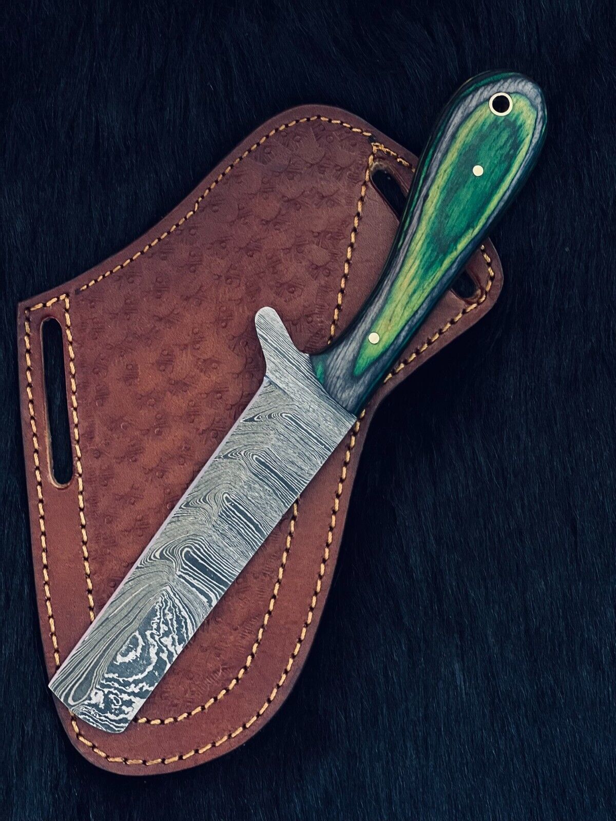 Heritage Forge 9 Inch Damascus Cowboy Skinner Hunting Knife with Camel Bone and Wood Handle