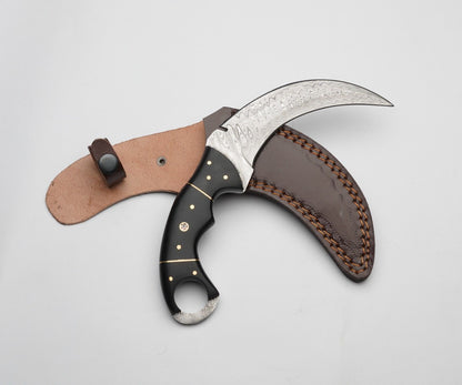 10" Damascus Karambit Knife Curved Blade Karambit Damascus Steel Knife with Sheath