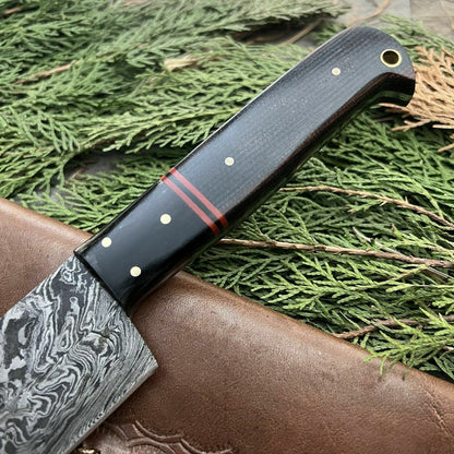 11" Handmade Damascus Steel Hunting and Kitchen Chef Knife with Leather Sheath – Hand-Forged, Sharp Blade