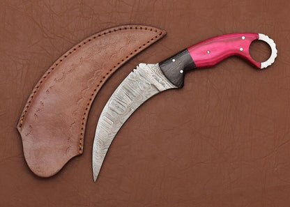 Custom Damascus Karambit Handmade Damascus Steel Hunting Knife With Wood Handle