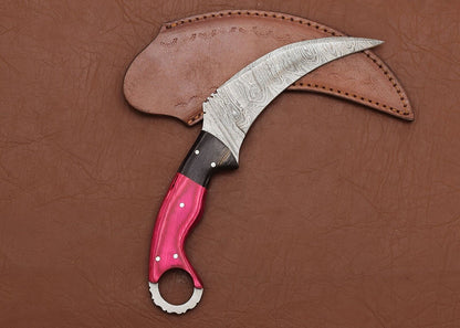 Custom Damascus Karambit Handmade Damascus Steel Hunting Knife With Wood Handle