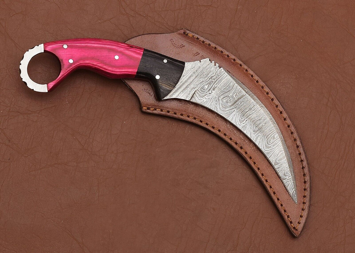 Custom Damascus Karambit Handmade Damascus Steel Hunting Knife With Wood Handle