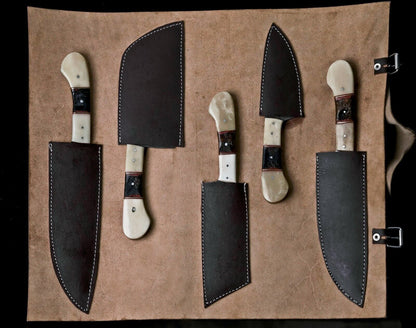 Custom Handmade Damascus Full Tang Hunting Knife with Leather Sheath