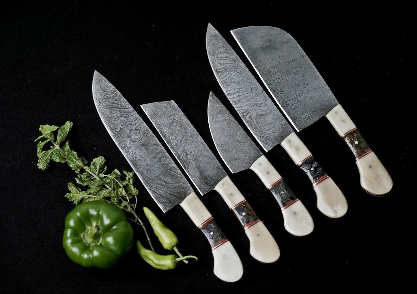 Custom Handmade Damascus Full Tang Hunting Knife with Leather Sheath