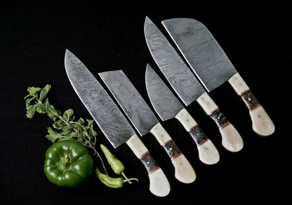 Custom Handmade Damascus Full Tang Hunting Knife with Leather Sheath