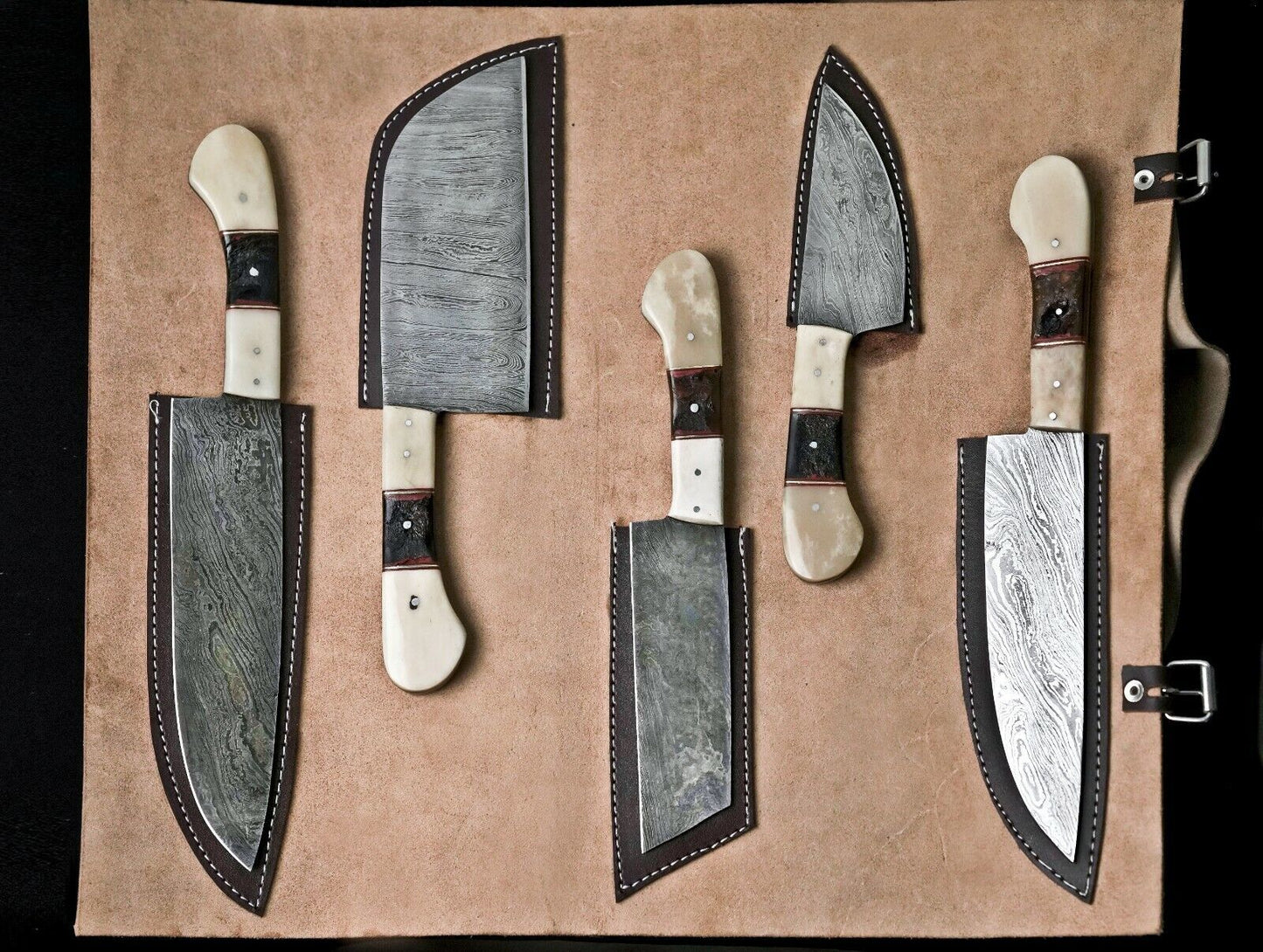 Custom Handmade Damascus Full Tang Hunting Knife with Leather Sheath
