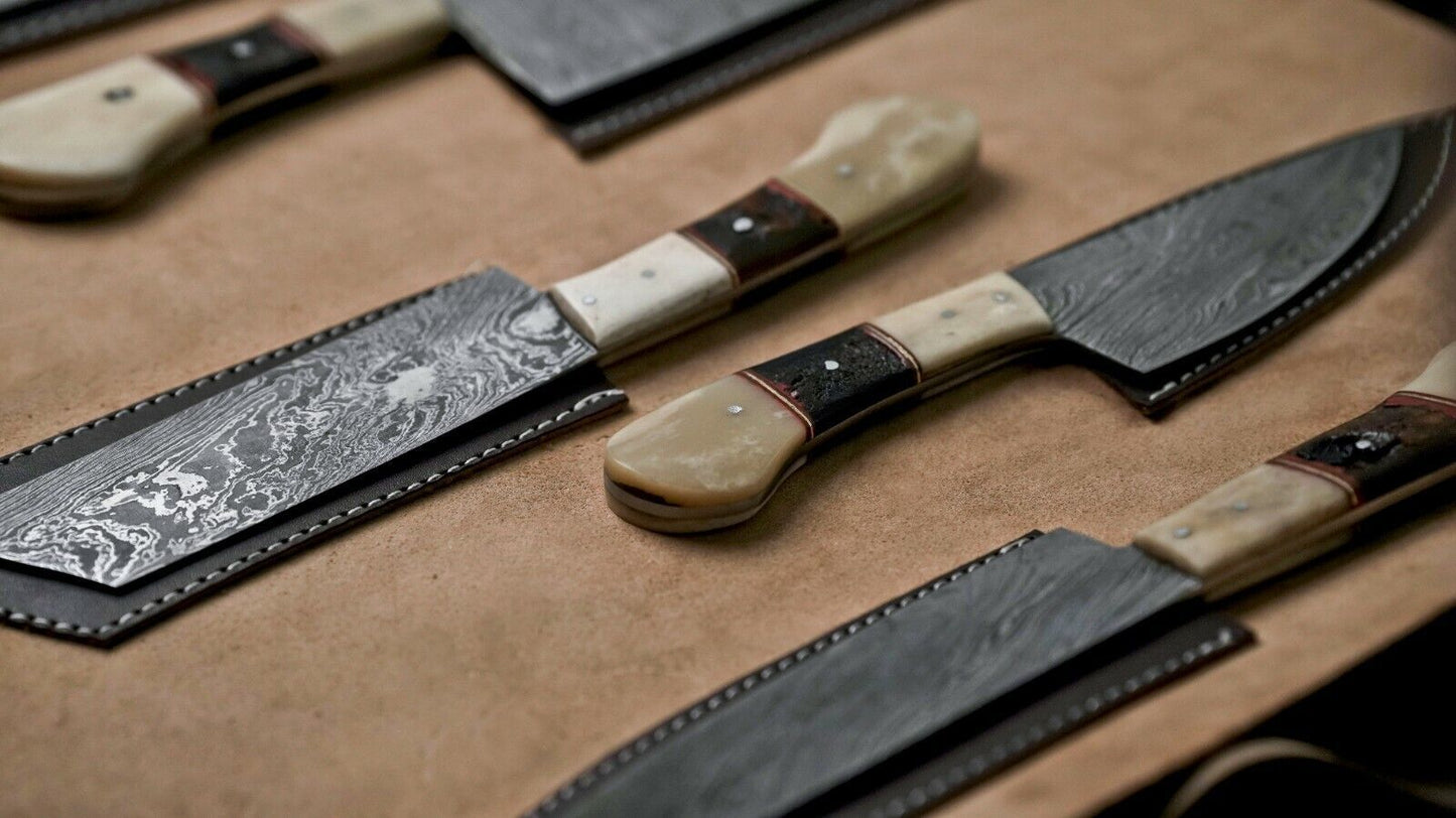 Custom Handmade Damascus Full Tang Hunting Knife with Leather Sheath