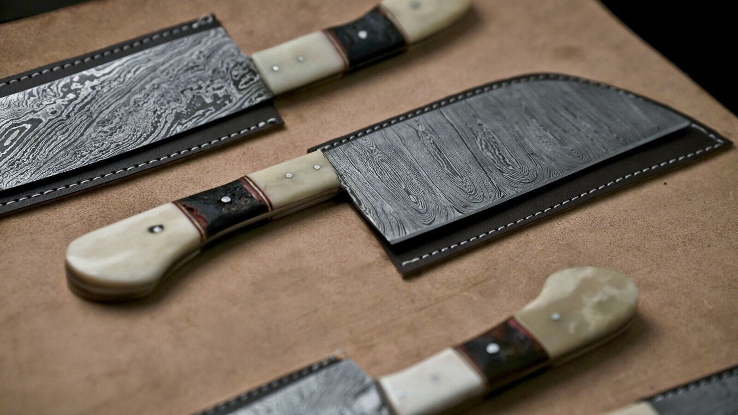 Custom Handmade Damascus Full Tang Hunting Knife with Leather Sheath